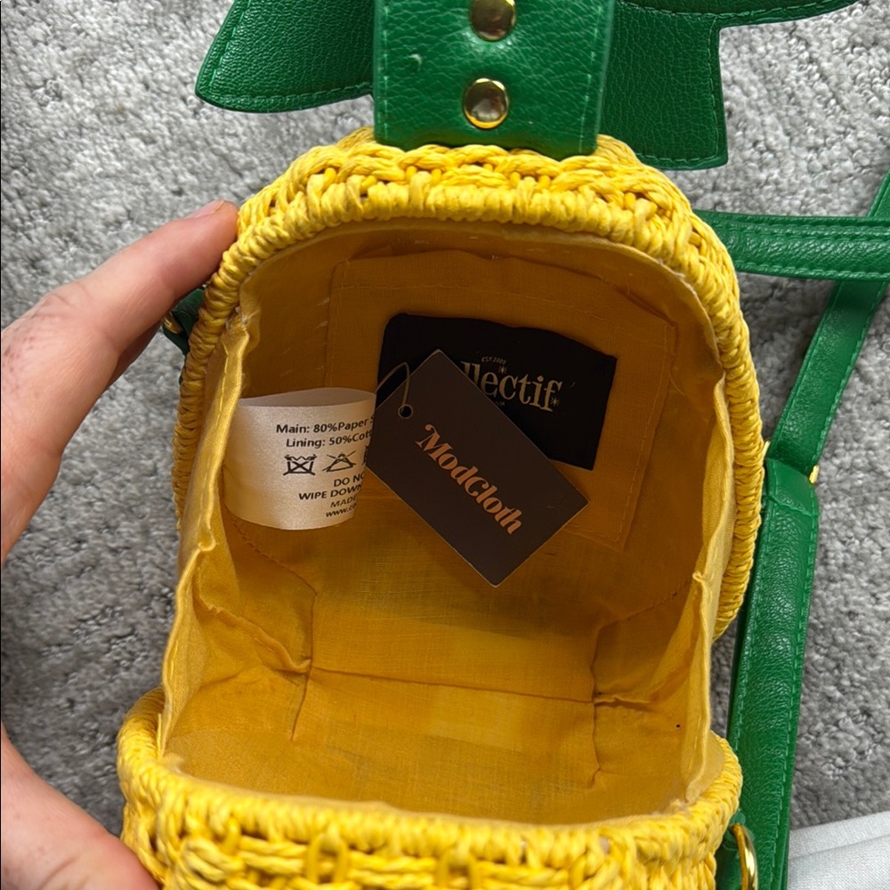 Modcloth Green and Yellow Crossbody Bag with Basket-Weave Design - Picture 4 of 6